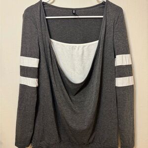 Noracora Charcoal and White Women's Cowl Neck Sweatshirt